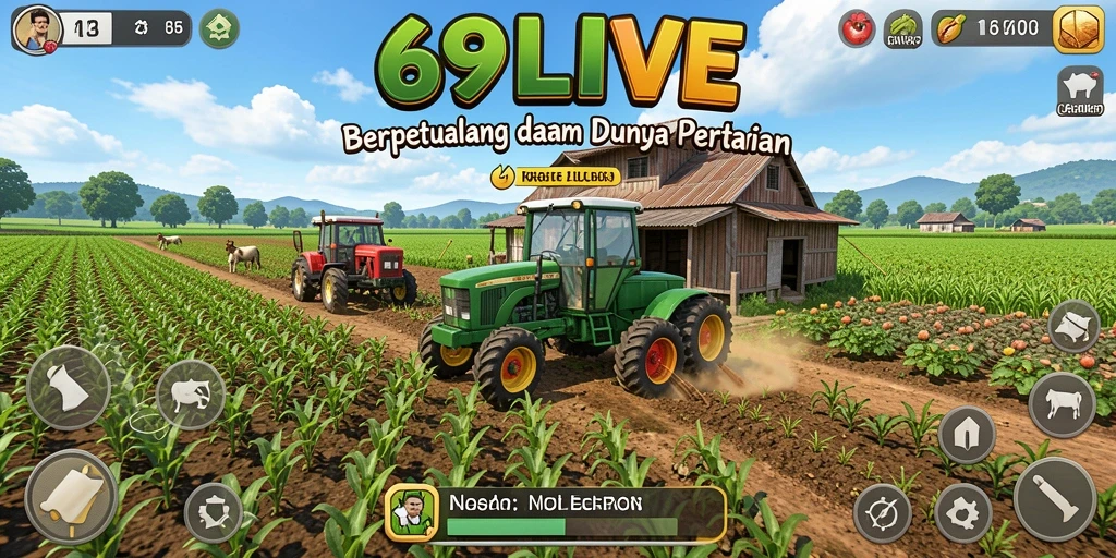 Screenshot utama 69LIVE menampilkan gameplay bertani yang mendebarkan.