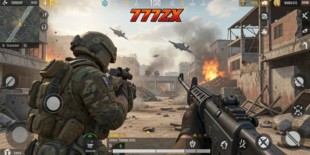 Screenshot gameplay <strong>777ZX</strong> menunjukkan aksi seru di medan perang.