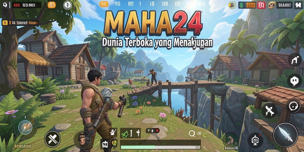 Screenshot gameplay MAHA24 yang menampilkan eksplorasi dunia terbuka yang luas.