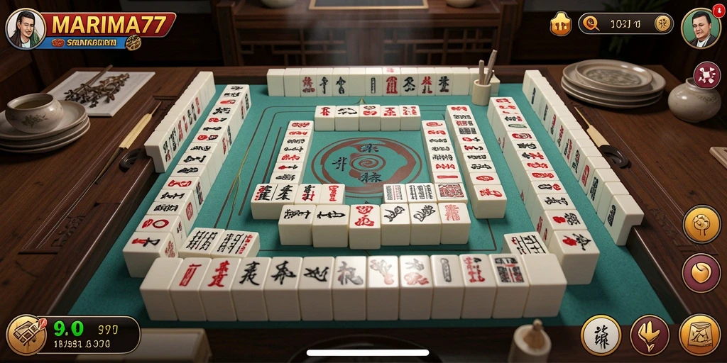 Tampilan gameplay menegangkan dalam MARIMA77 saat bermain Mahjong.