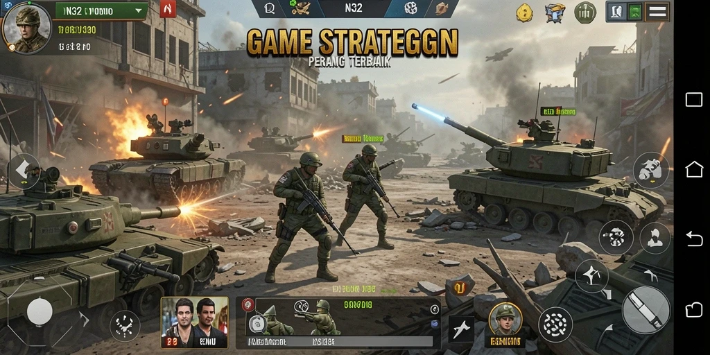 Screenshot gameplay N32 menunjukkan pertempuran epik dengan strategi mendalam.