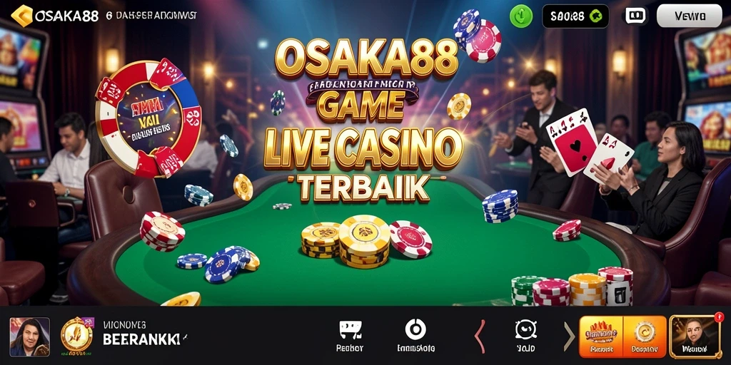 Screenshot gameplay OSAKA88 dengan dealer langsung dan suasana kasino yang nyata.