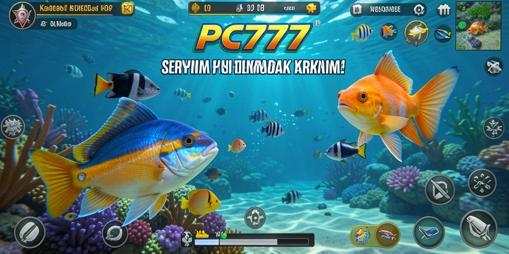 Screenshot menunjukkan aksi menembak ikan yang seru di PC777.