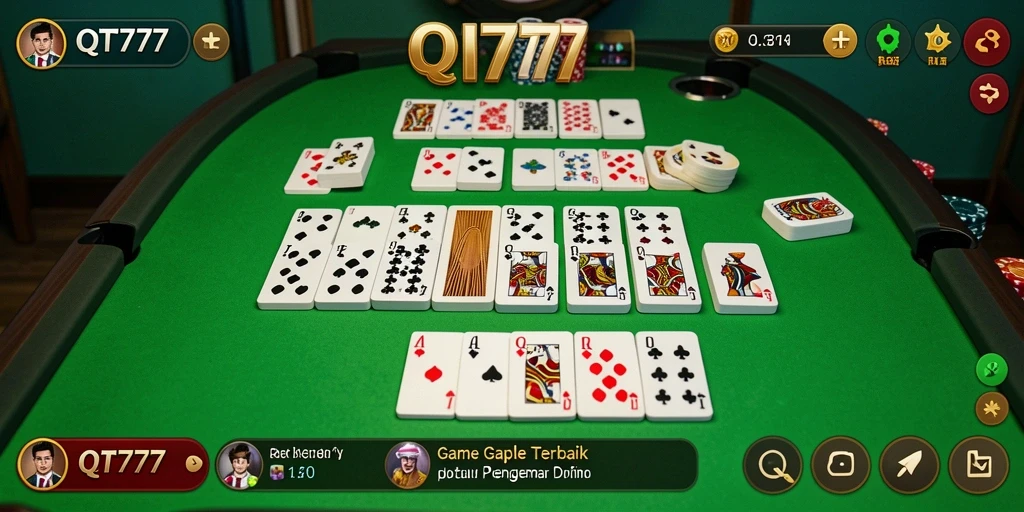 Tampilan gameplay seru Gaple di QT777 dengan teman-teman.